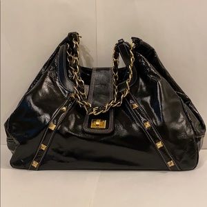 Black Patent Leather Kiki Pearl Handbag